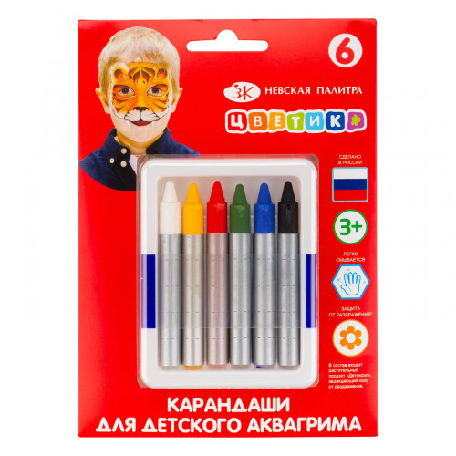 Creioane pentru pictură pe față Țvetic, 6 culori