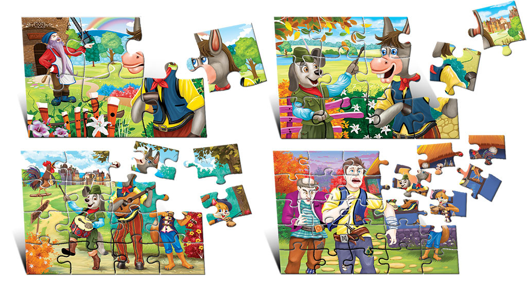 Puzzle Muzicanții din Bremen (4 imagini în cutie)
