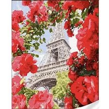 cu Diamante 30x40 cm "Turnul Eiffel printre Trandafiri"