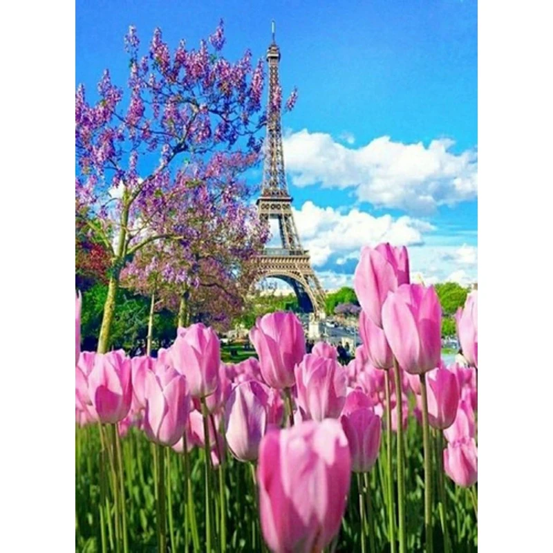 Mozaica cu Diamante 50x65 cm "Turnul Eiffel Primavara"