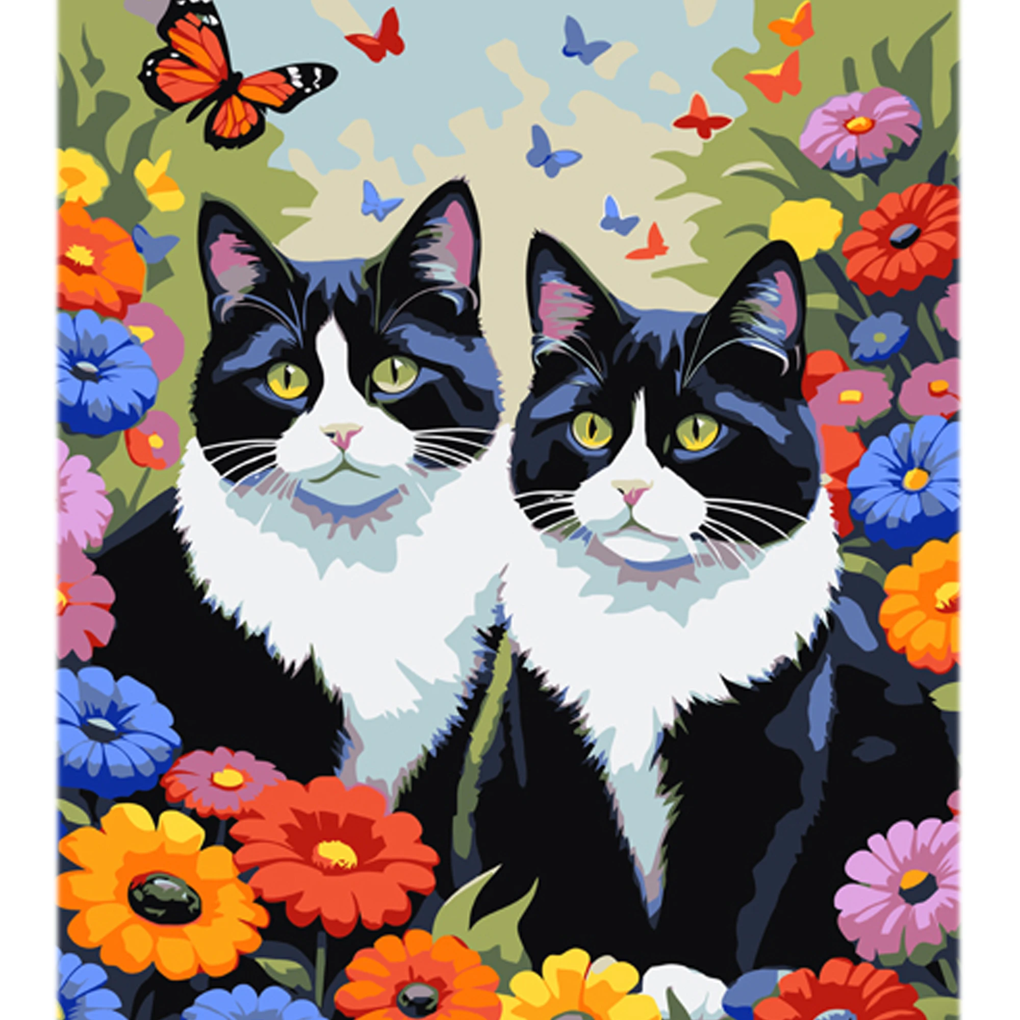 Tablou pe numere 30x40 cm "Pisici printre flori"