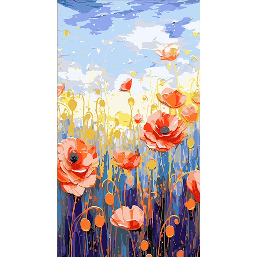 Tablou pe numere 50x25 cm "Câmpul cu maci"