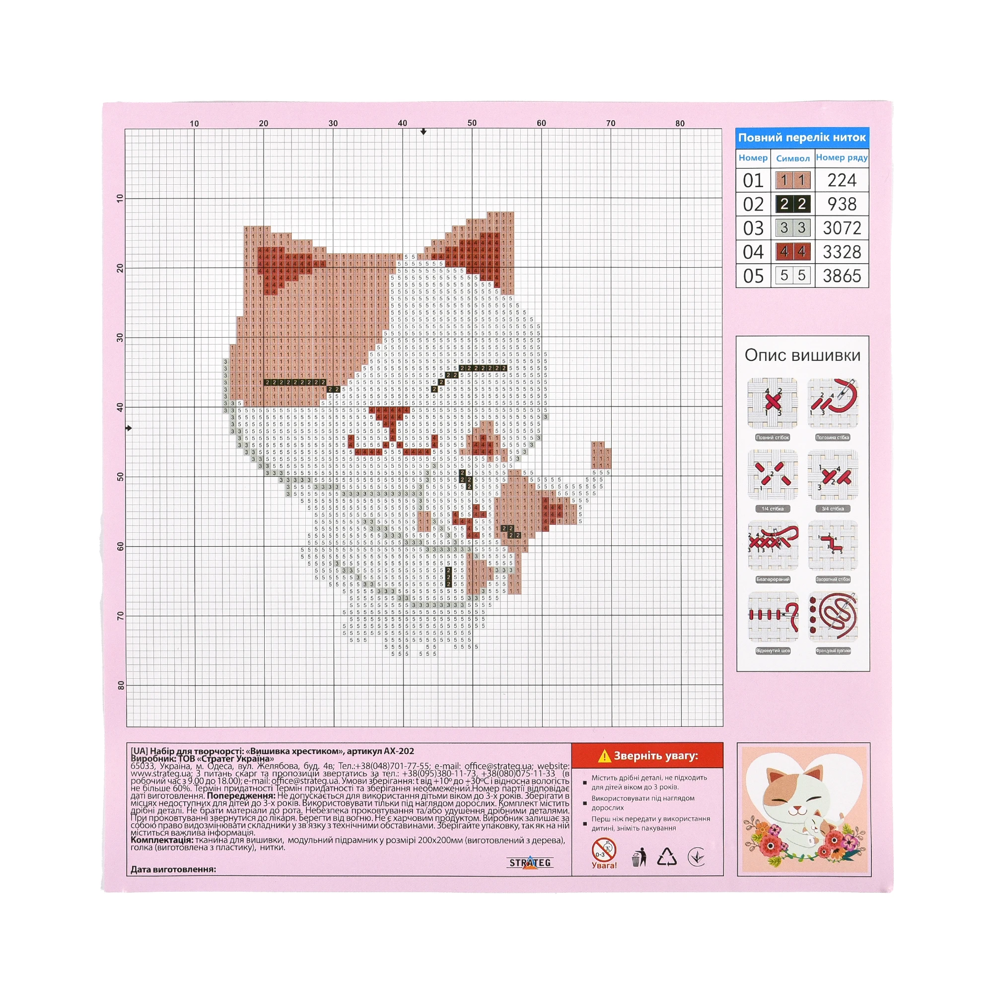 Broderie 20x20 cm "Pisica cu pisoi"