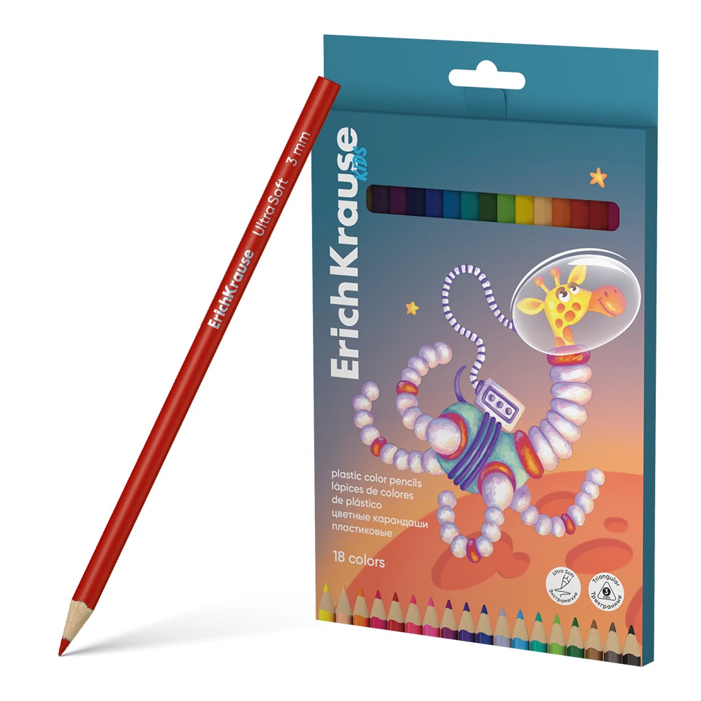 Creioane colorate triangulare plastic  Kids Space Animals 18 culori