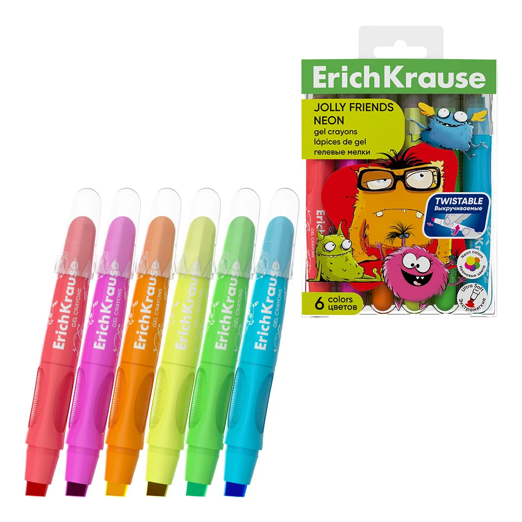 Creioane de gel  6 cul. Jolly Friends Neon ErichKrause