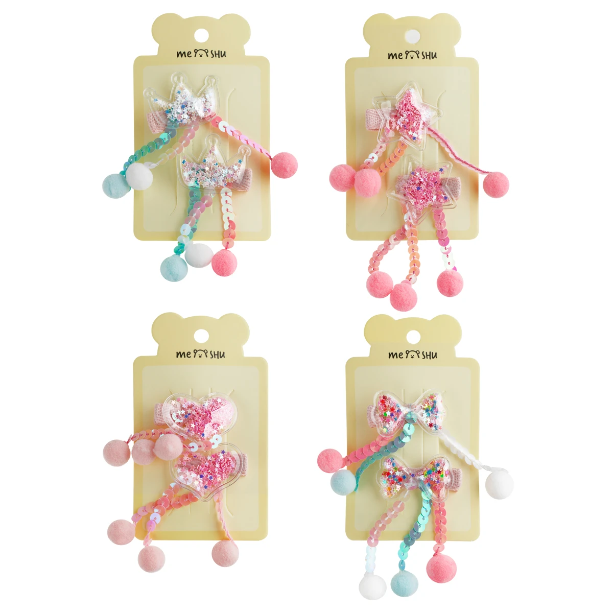 Agrafe de par , clama cu pompon ,set 2 buc.div.cul. MESHU