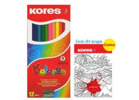 Creioane color Kores 12cul (triunghiulare/+ascutitoare/3mm)