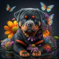 Tablou pe numere 40x40 cm "Rottweiler stralucitor"