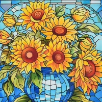 Mozaica cu Diamante 30x30 cm "Vază cu floarea-soarelui"