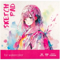 Sketchbook pentru acuarela 20foi, 200*200 "Anime",clei,laminare lucioasa,cu elastic, 200gr/m2 / BG